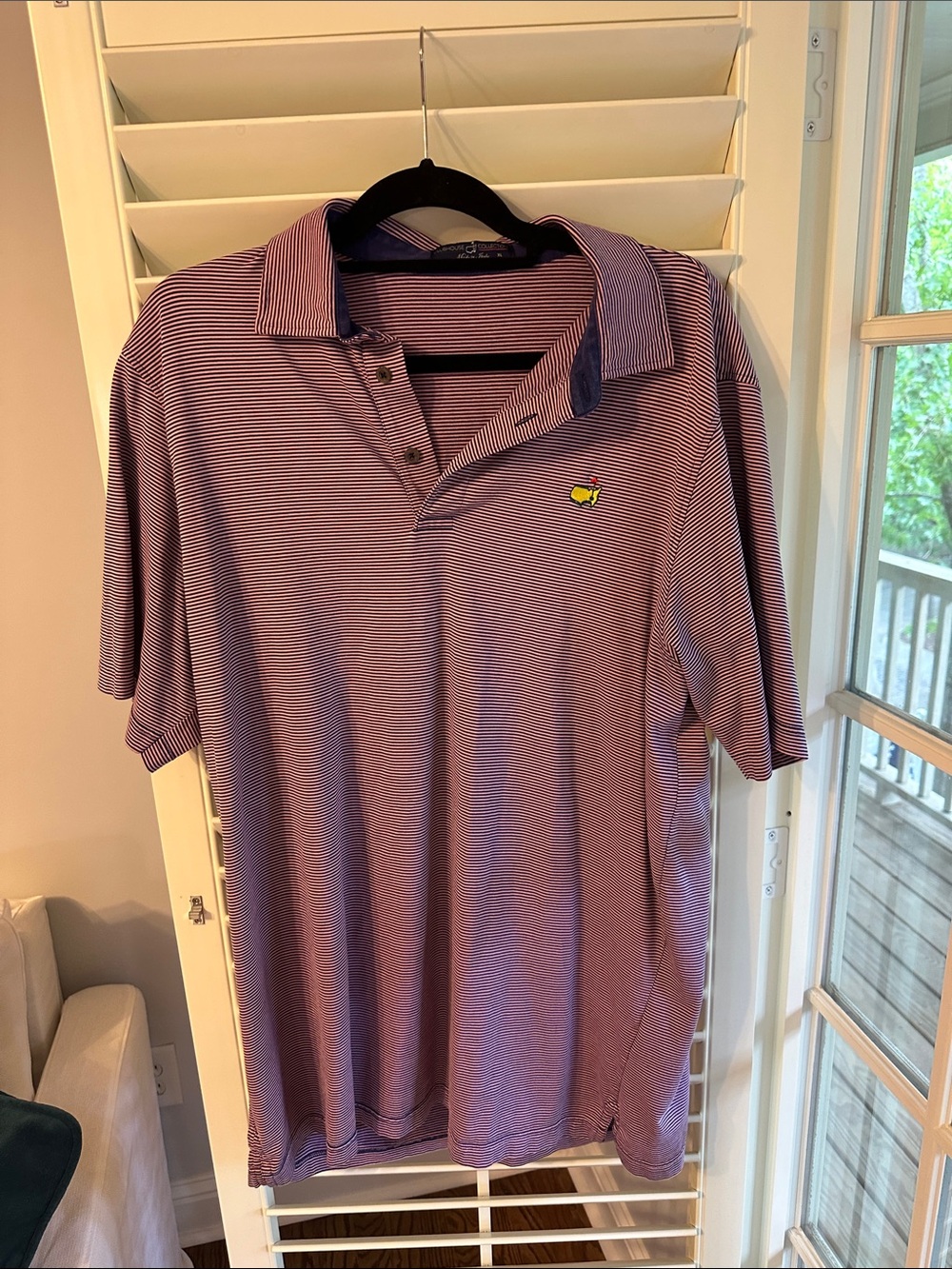 Masters Purple Micro-Stripe Golf Polo with Logo